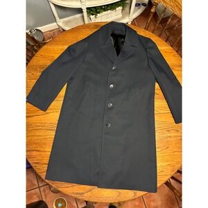 London Fog Mens Navy Blue Trench Coat Vintage Overcoat 38 Reg Textured Polyester